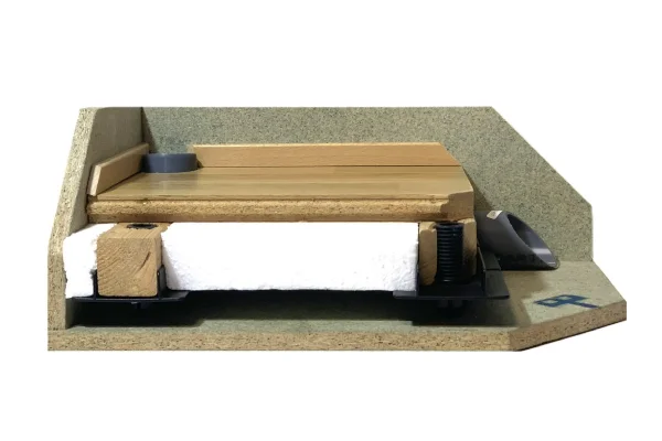 Nybo skruvsystem – 3D-modell av golvkonstruktion med ventilationsspalt
